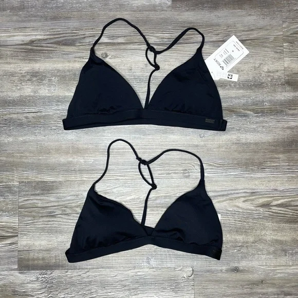 Roxy SD Beach Classics T Back Moderate Coverage Bikini Top Solid Black - Picture 2 of 4